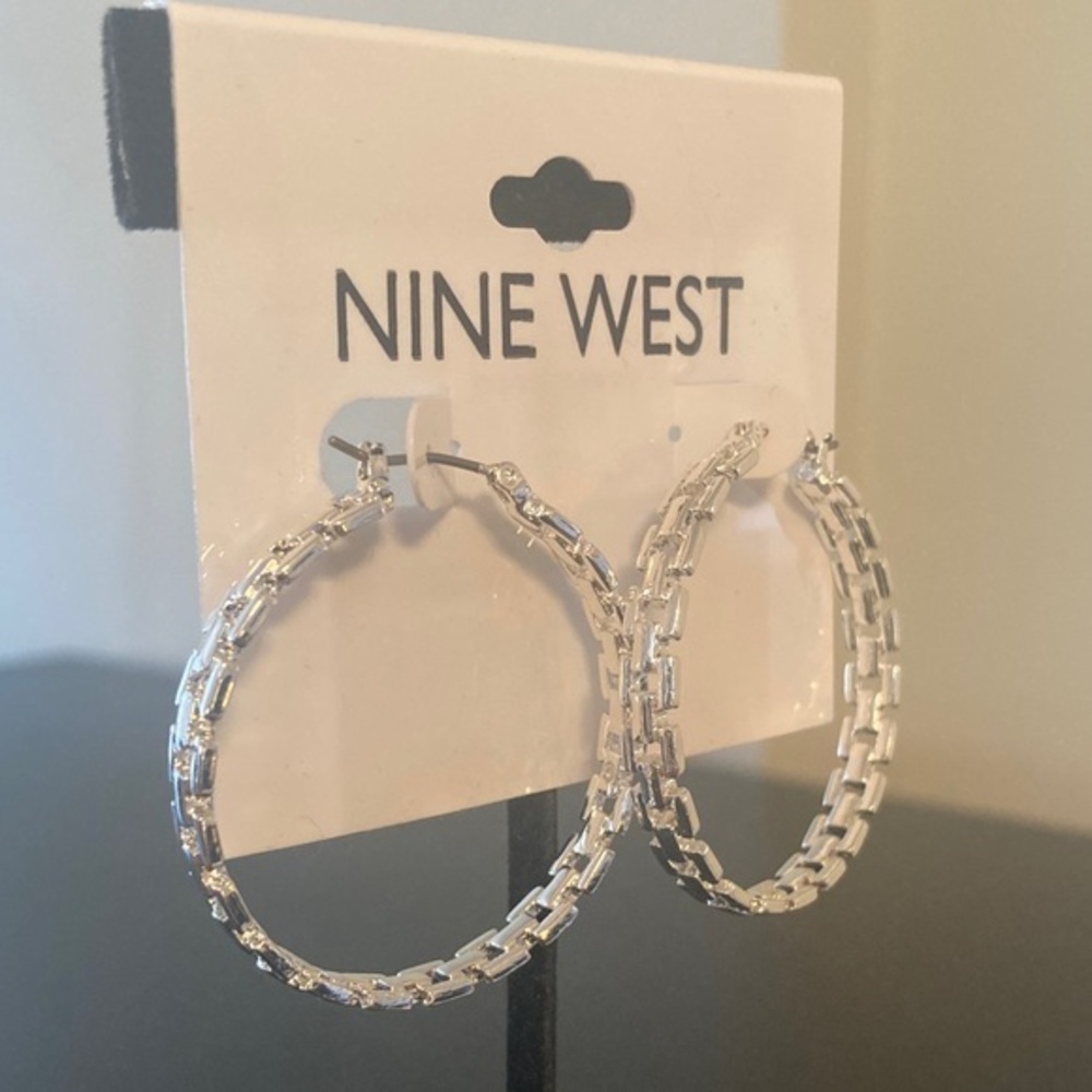 Nine West Silver Chain Hoop Earrings